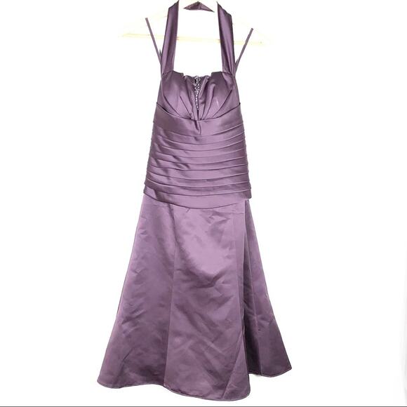 Alexia II lavender satin halter sequined formal cocktail midi dress size 10 B101 - Picture 1 of 4